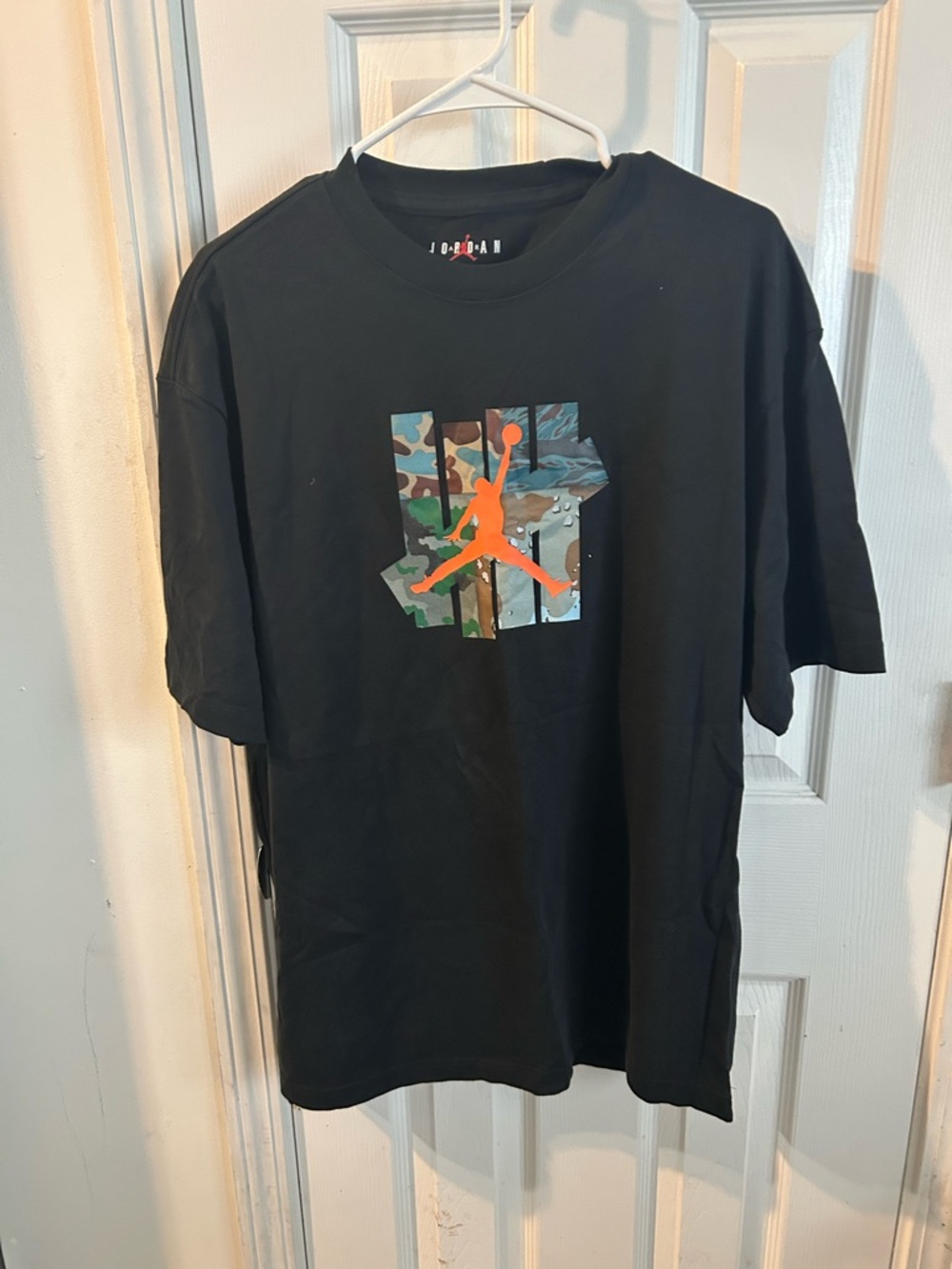 Jordan Black Short Sleeve Tee with Orange Jumpman and Camo Graphic